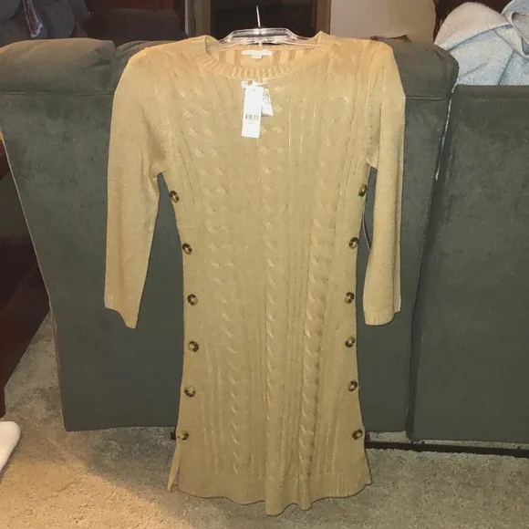 Robe Tricotée New York & Company - Taille XL, Grise, Col V, Manches Longues, Longueur Genou, Neuve Avec étiquettes